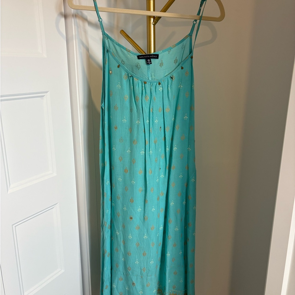 Teal Sleeveless Dress with Gold Accents